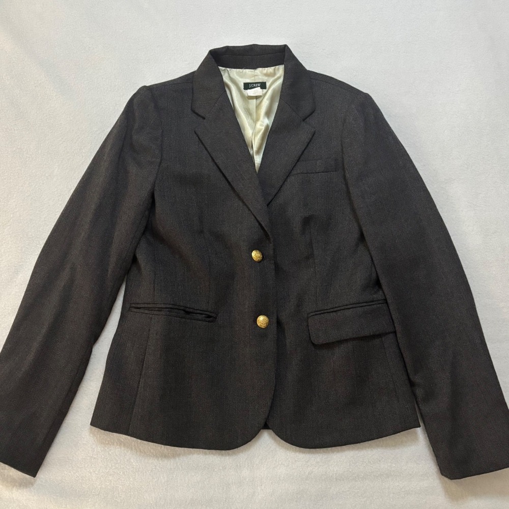 J.Crew Womens Wool Blend Gold Button Blazer Charcoal Gray 17072 Size 8